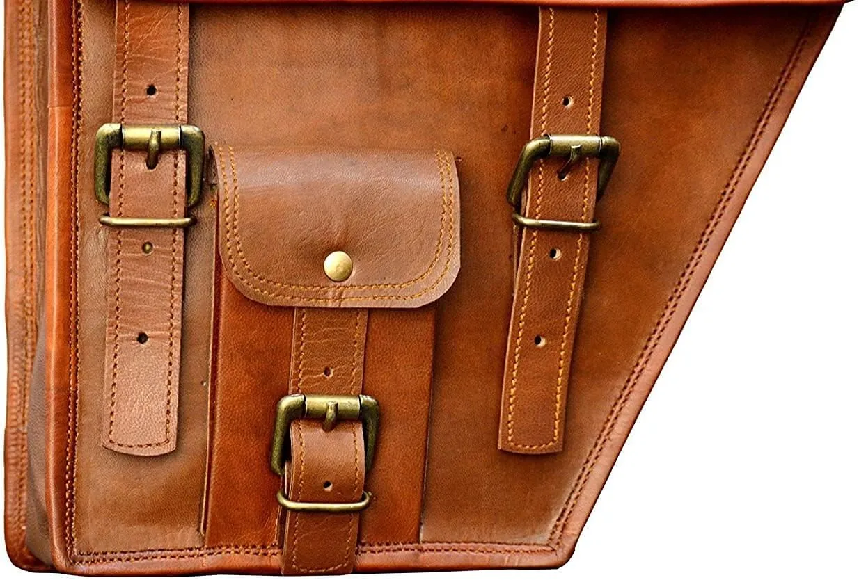 Genuine Leather Handmade Motorcycle Side Bag| Leather Motorcycle bag | Leather Bike Bag, Motorcycle Side Saddle Bag | Travel Bag | Carrier for All Bike (Brown)