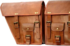 Genuine Leather Handmade Motorcycle Side Bag| Leather Motorcycle bag | Leather Bike Bag, Motorcycle Side Saddle Bag | Travel Bag | Carrier for All Bike (Brown)