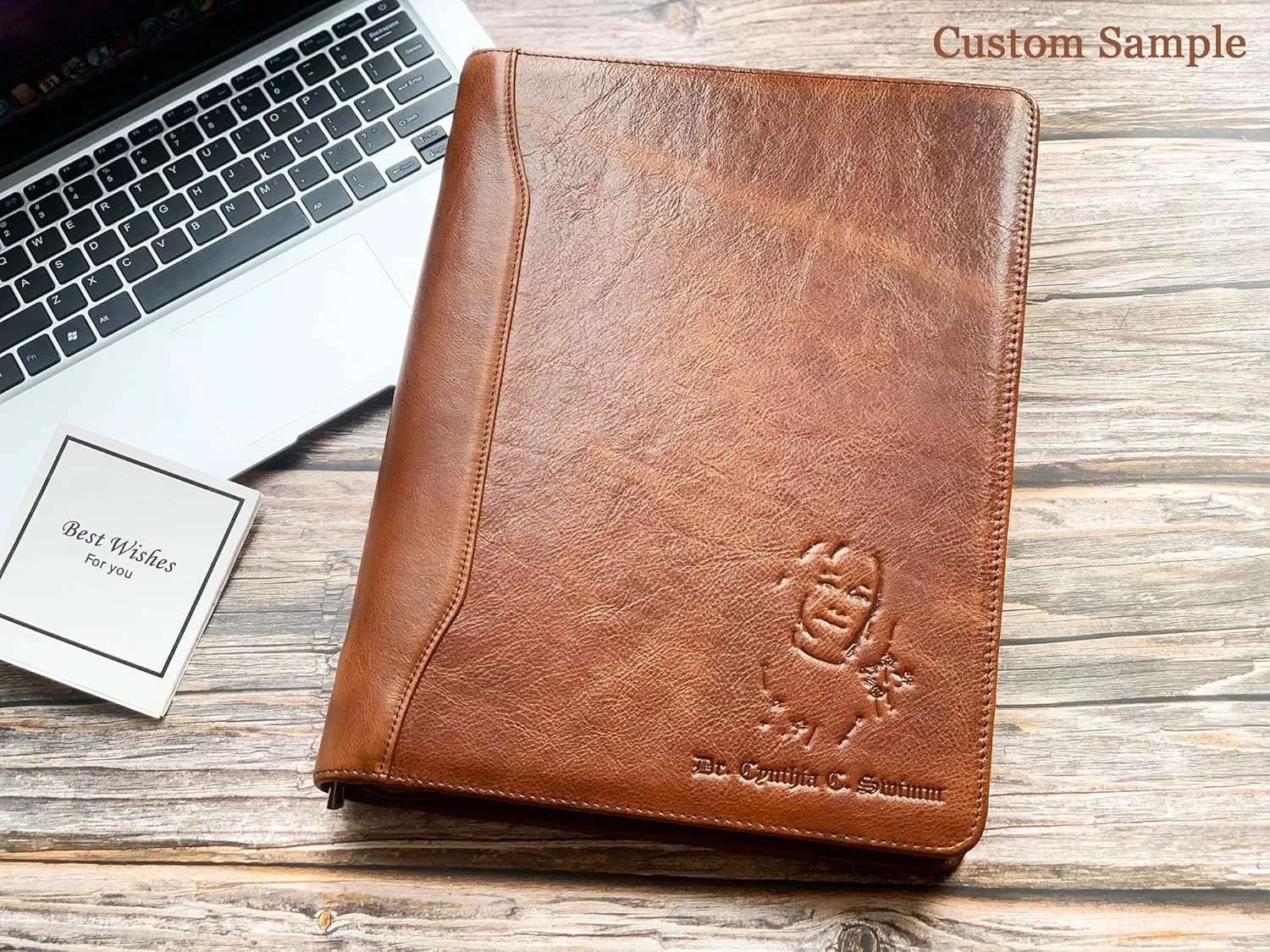 Genuine Leather Portfolio Binder, Oil Tanned Leather Binder 3 Ring, Personalized Portfolio Organizer for Men, Custom Padfolio Folder Women, Business Portfolio with Name/Logo Engraved (Brown, Custom)
