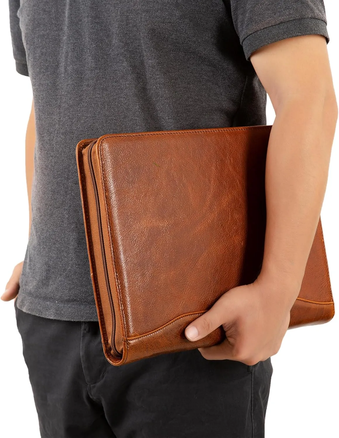 Genuine Leather Portfolio Binder, Oil Tanned Leather Binder 3 Ring, Personalized Portfolio Organizer for Men, Custom Padfolio Folder Women, Business Portfolio with Name/Logo Engraved (Brown, Custom)