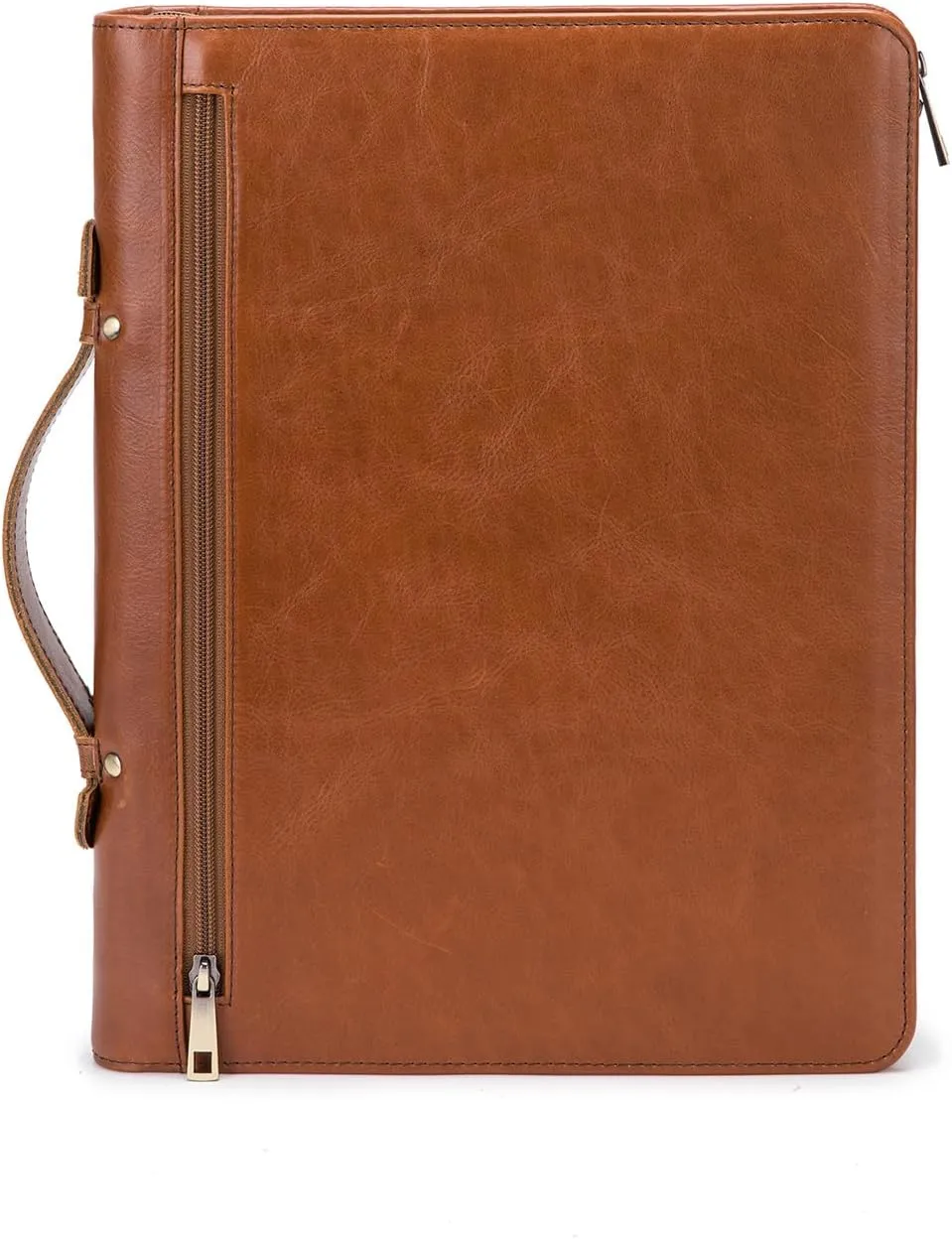 Genuine Leather Portfolio with Hidden Handle, Zippered Front Pocket, Business Padfolio for Men and Women, 8.5 x 11 Legal Pad Notebook Holder, Office Letter Notepad Folio, Oil Tanned
