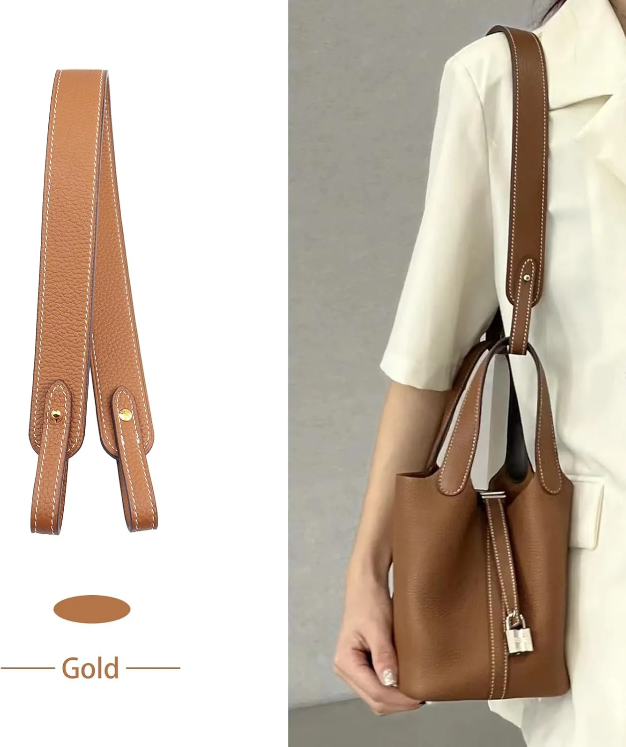Genuine Leather Purse Strap for Picotin/Lindy/Evelyne Bags Togo Leather Shoulder Straps Replacement for Handbag