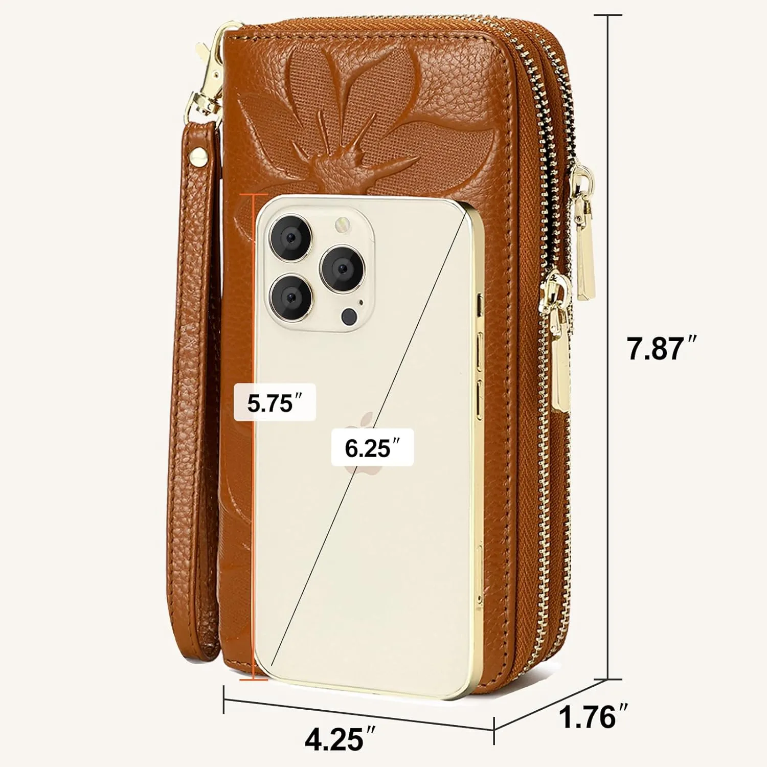 Genuine Leather Wallet for Women,Large Capacity Credit Card Holder Wallet with RFID Blocking,Dual Zipper Phone Purse