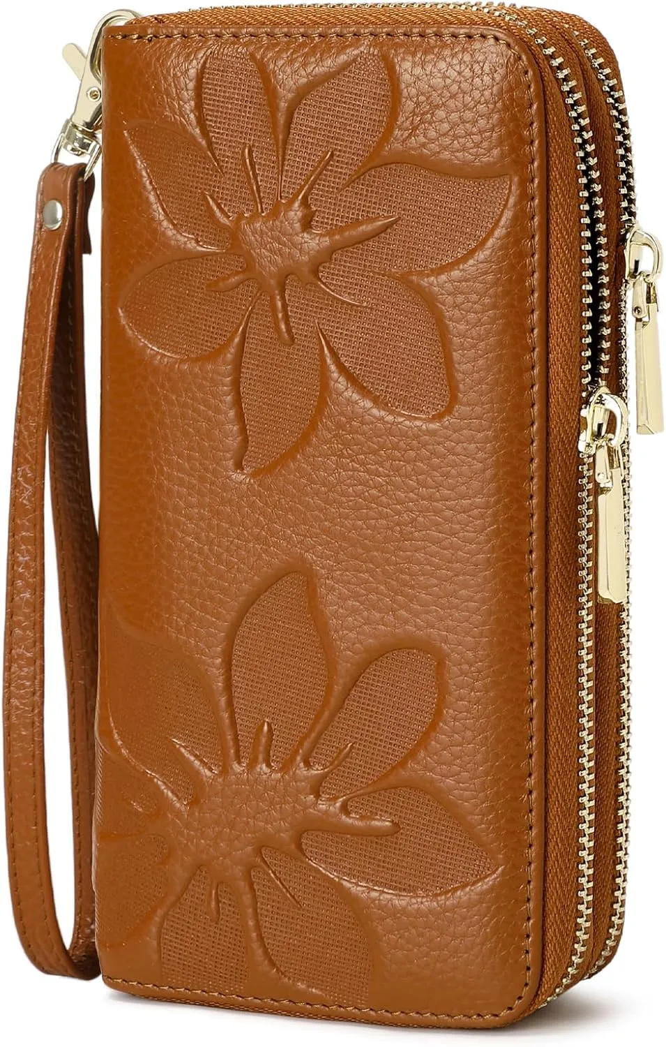 Genuine Leather Wallet for Women,Large Capacity Credit Card Holder Wallet with RFID Blocking,Dual Zipper Phone Purse