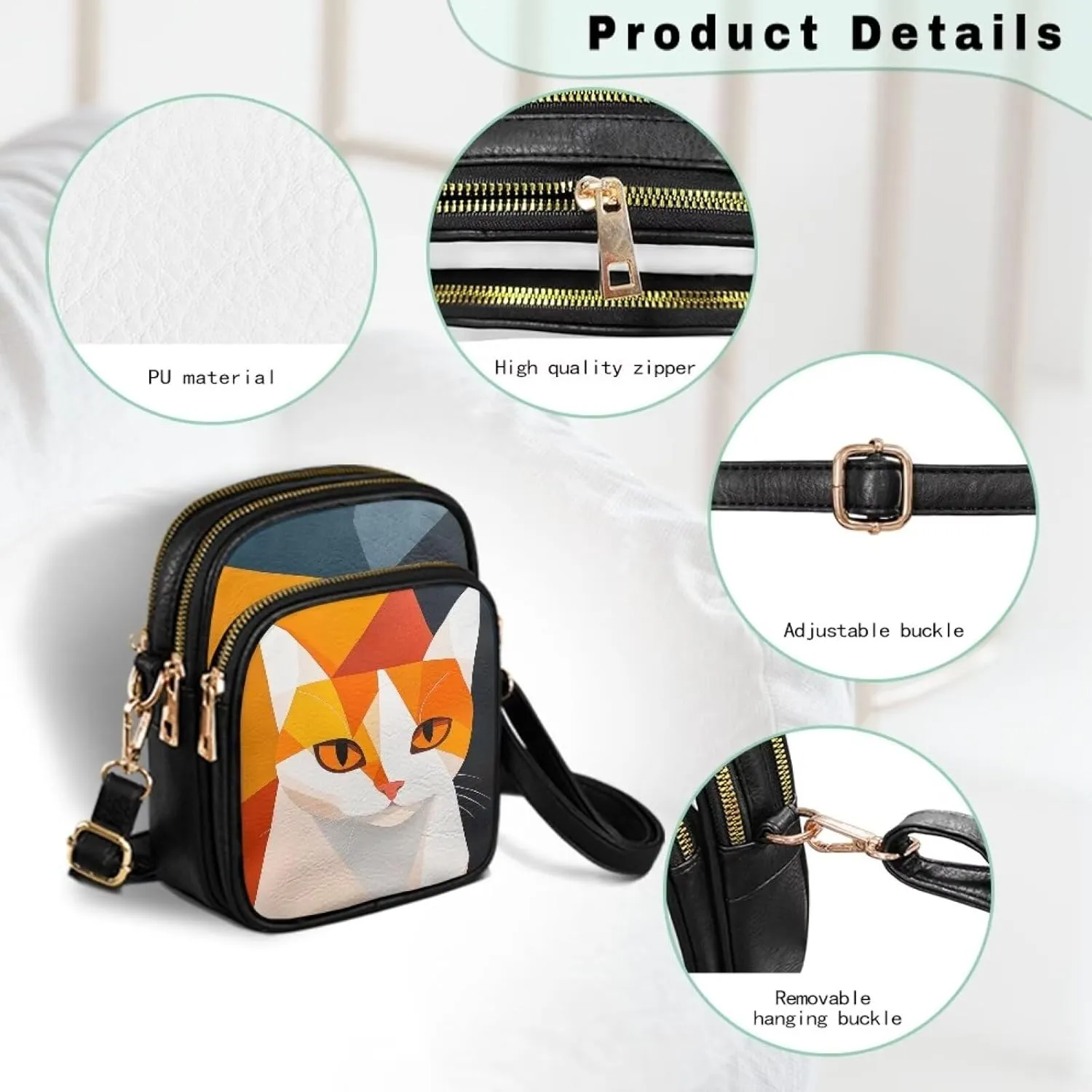 GIFTPUZZ Abstract Art Crossbody Purses for Women Adjustable Crossbody Bag with Zipper Closure and Soft Leather Fabric