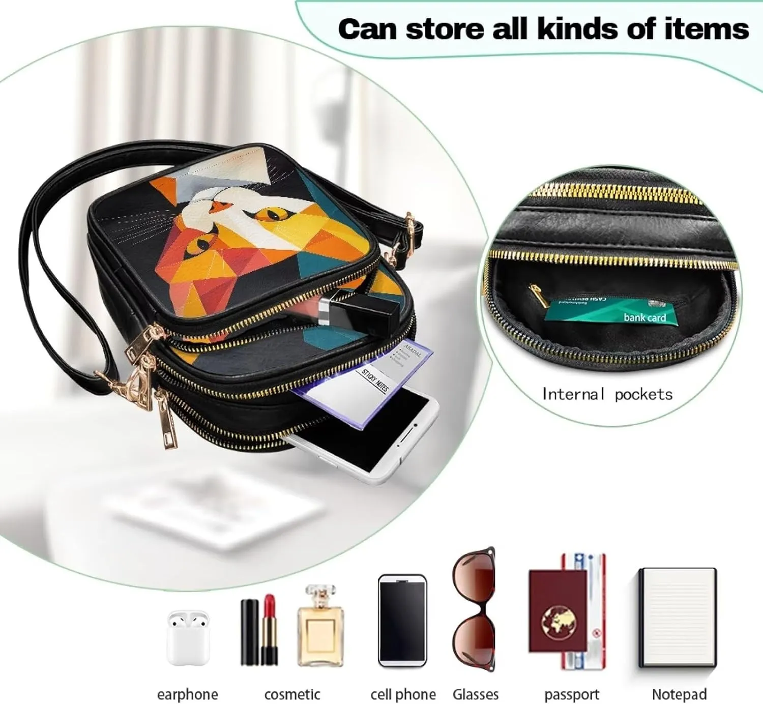 GIFTPUZZ Abstract Art Crossbody Purses for Women Adjustable Crossbody Bag with Zipper Closure and Soft Leather Fabric