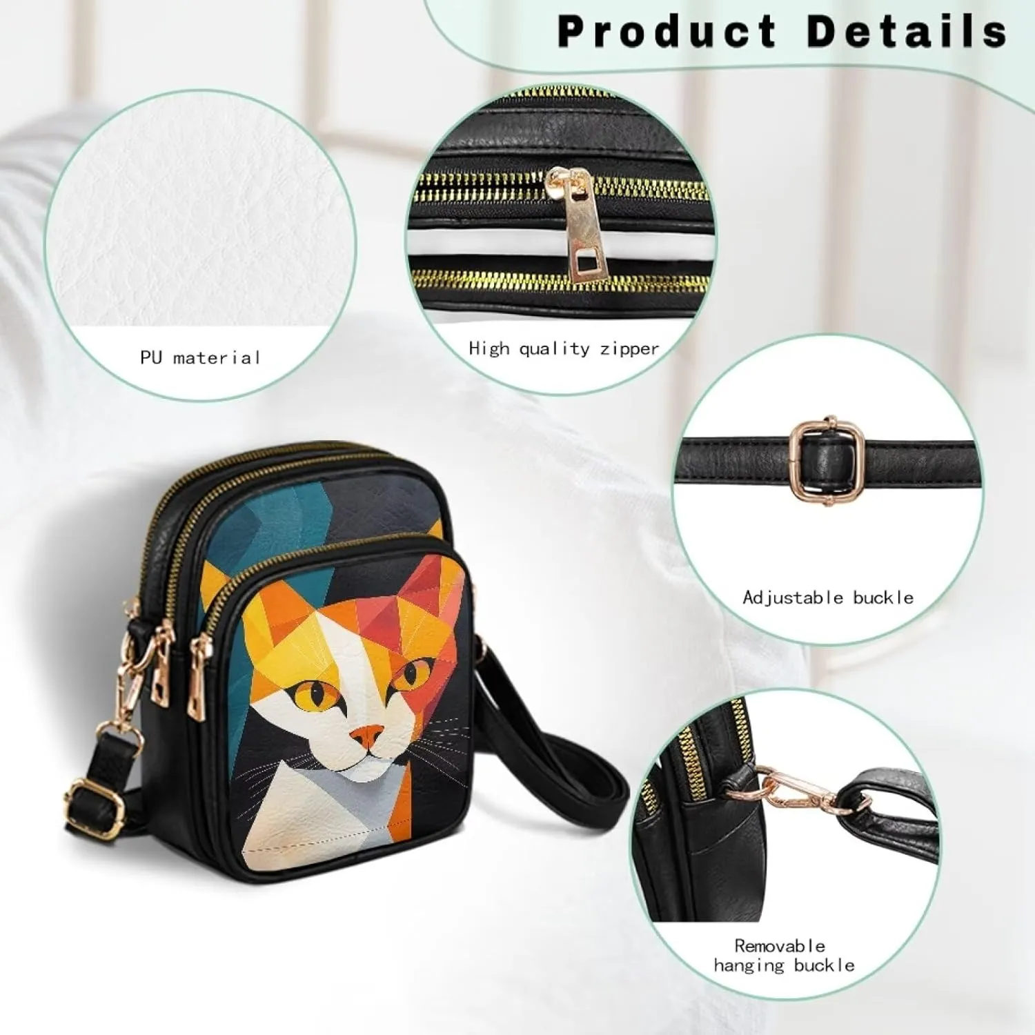 GIFTPUZZ Abstract Art Crossbody Purses for Women Adjustable Crossbody Bag with Zipper Closure and Soft Leather Fabric