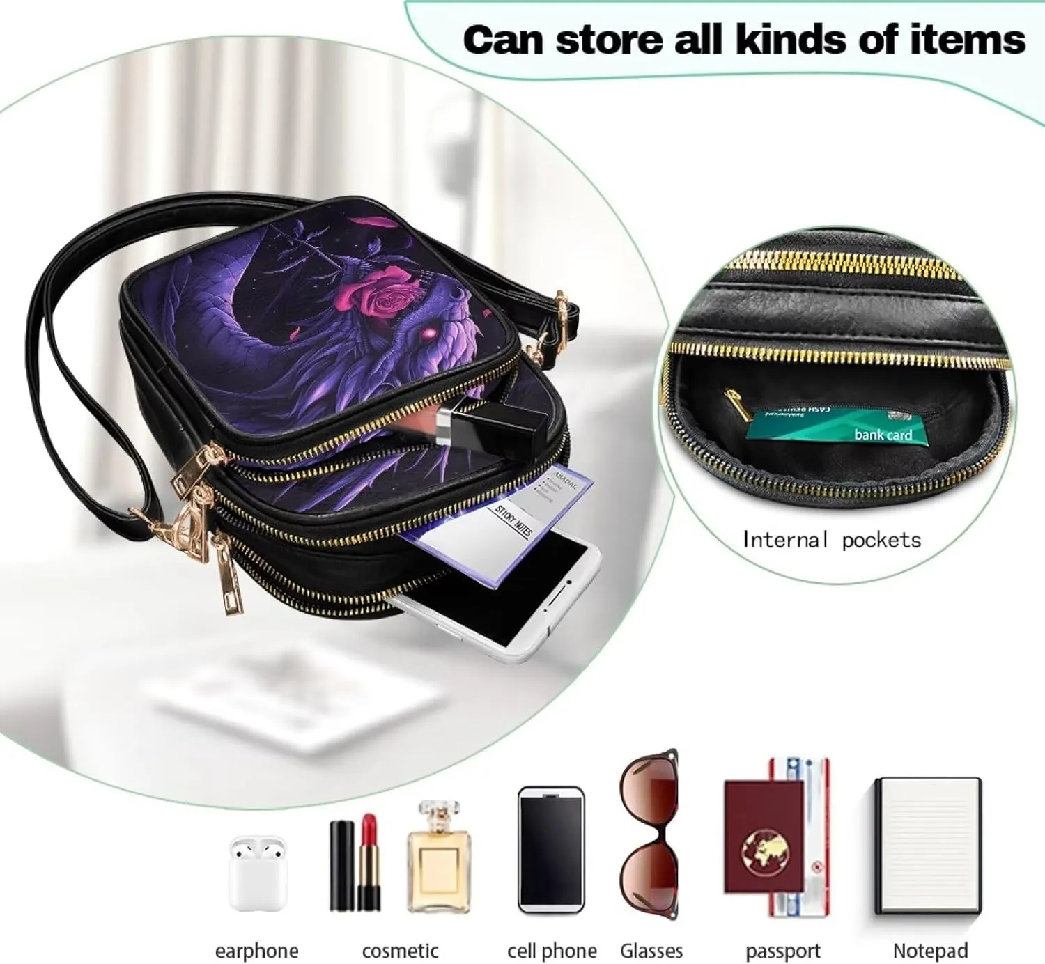 GIFTPUZZ Crossbody Purses for Women Medium Soft Leathe Bag with 3 Pockets Adjustable Strap and Internal Zipper Pocket