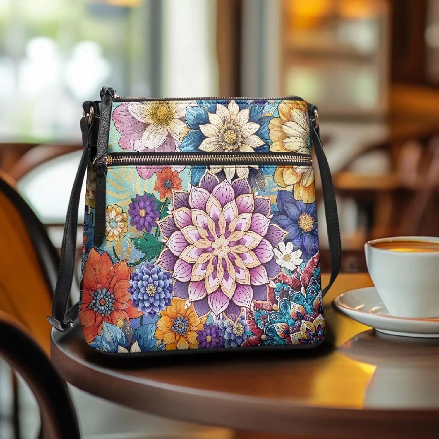 GIFTPUZZ Soft Leather Crossbody Purse with Zipper Pockets and Adjustable Shoulder Strap for Work Travel Shopping