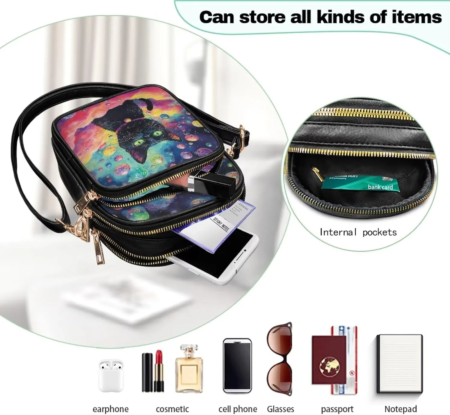GIFTPUZZ Soft Leather Crossbody Purses with Adjustable Strap and Three Zipper Pockets for Women Ladies Medium Size