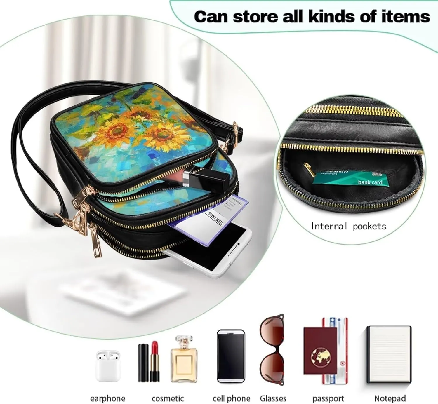 GIFTPUZZ Soft Leather Crossbody Purses with Adjustable Strap and Three Zipper Pockets for Women Ladies Medium Size