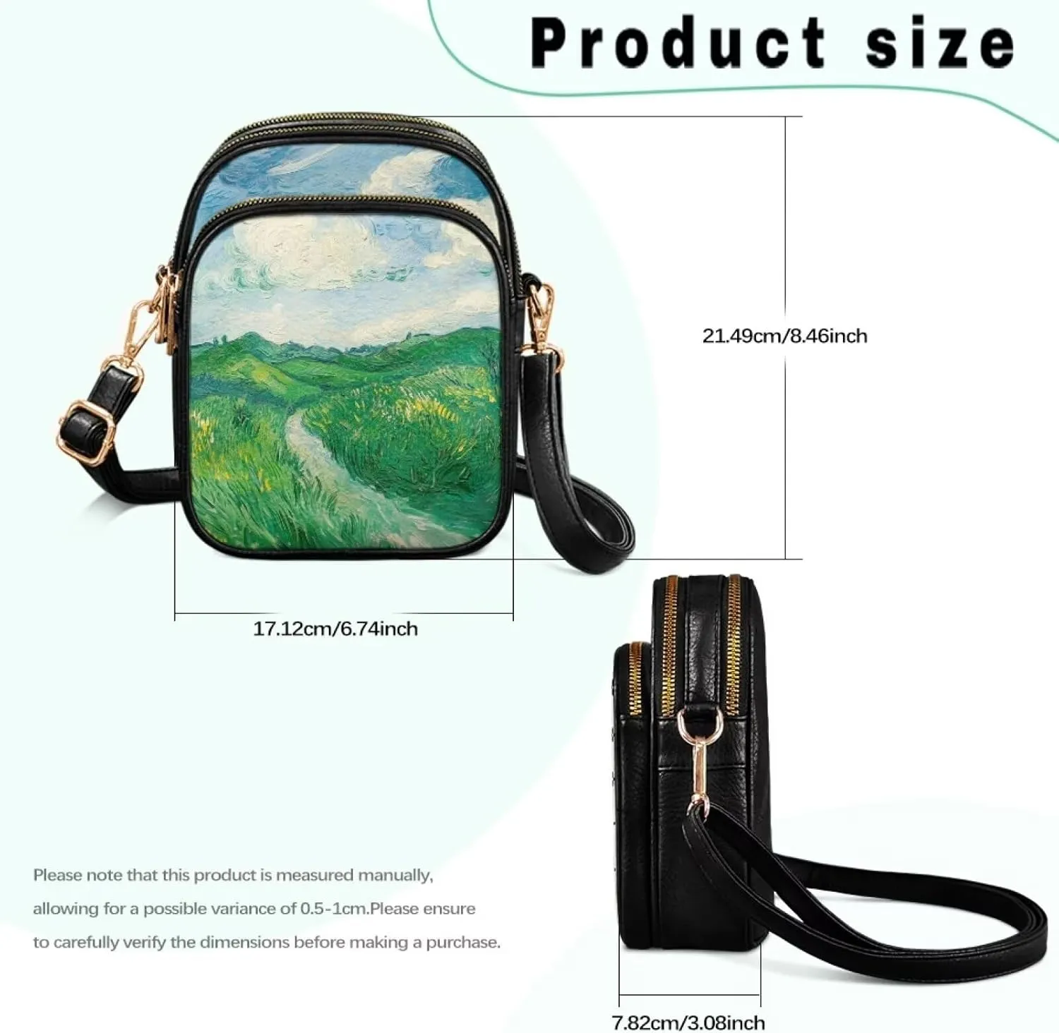 GIFTPUZZ Soft Leather Crossbody Purses with Adjustable Strap and Three Zipper Pockets for Women Ladies Medium Size