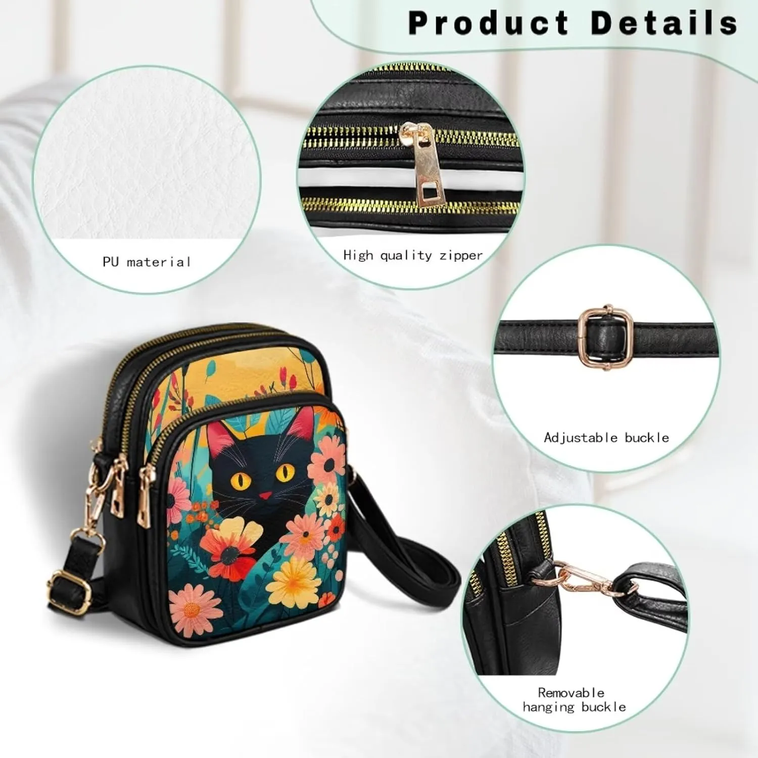 GIFTPUZZ Soft Leather Crossbody Purses with Adjustable Strap and Three Zipper Pockets for Women Ladies Medium Size