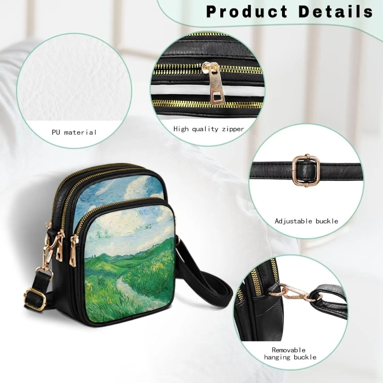 GIFTPUZZ Soft Leather Crossbody Purses with Adjustable Strap and Three Zipper Pockets for Women Ladies Medium Size