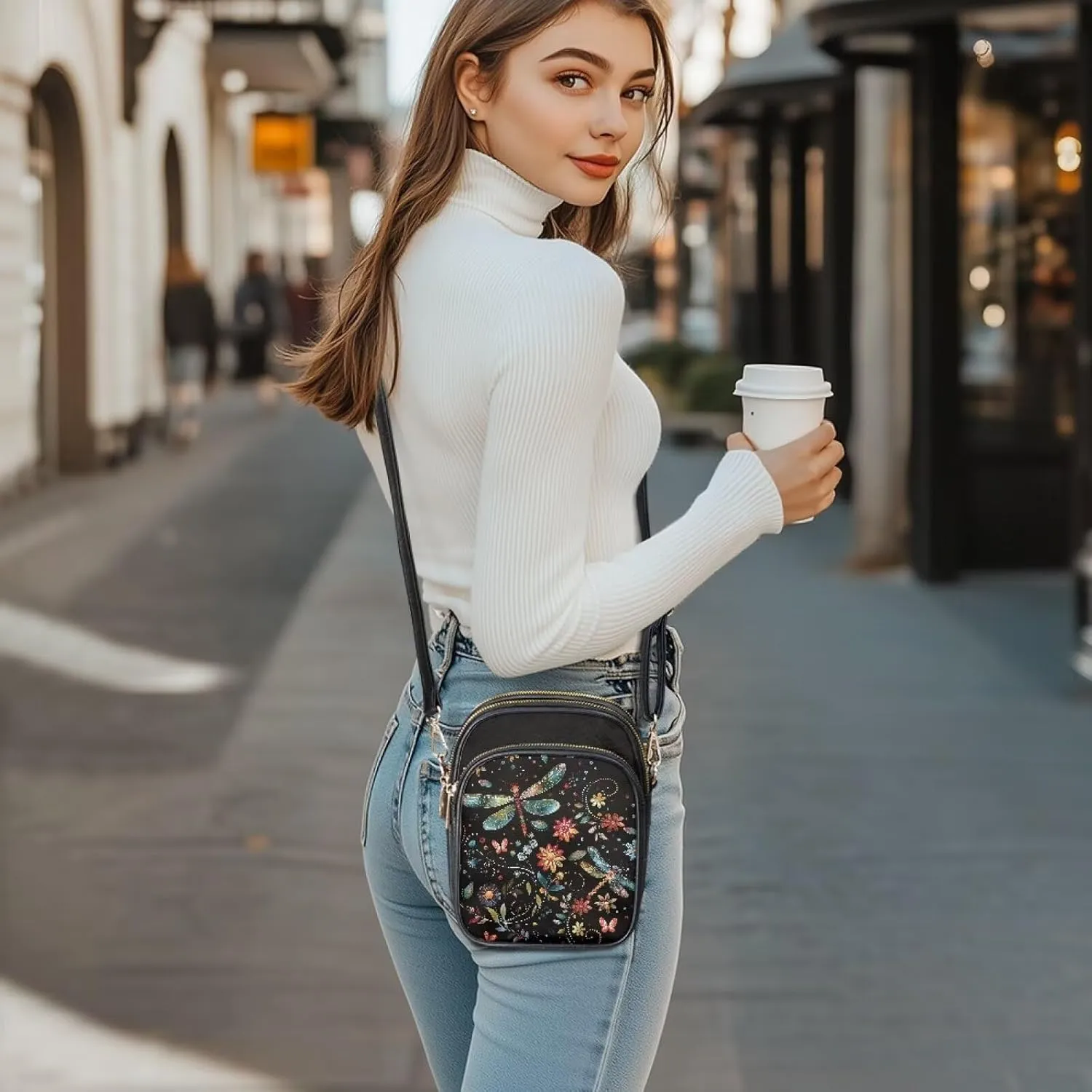 GIFTPUZZ Soft Leather Crossbody Purses with Adjustable Strap and Three Zipper Pockets for Women Ladies Medium Size