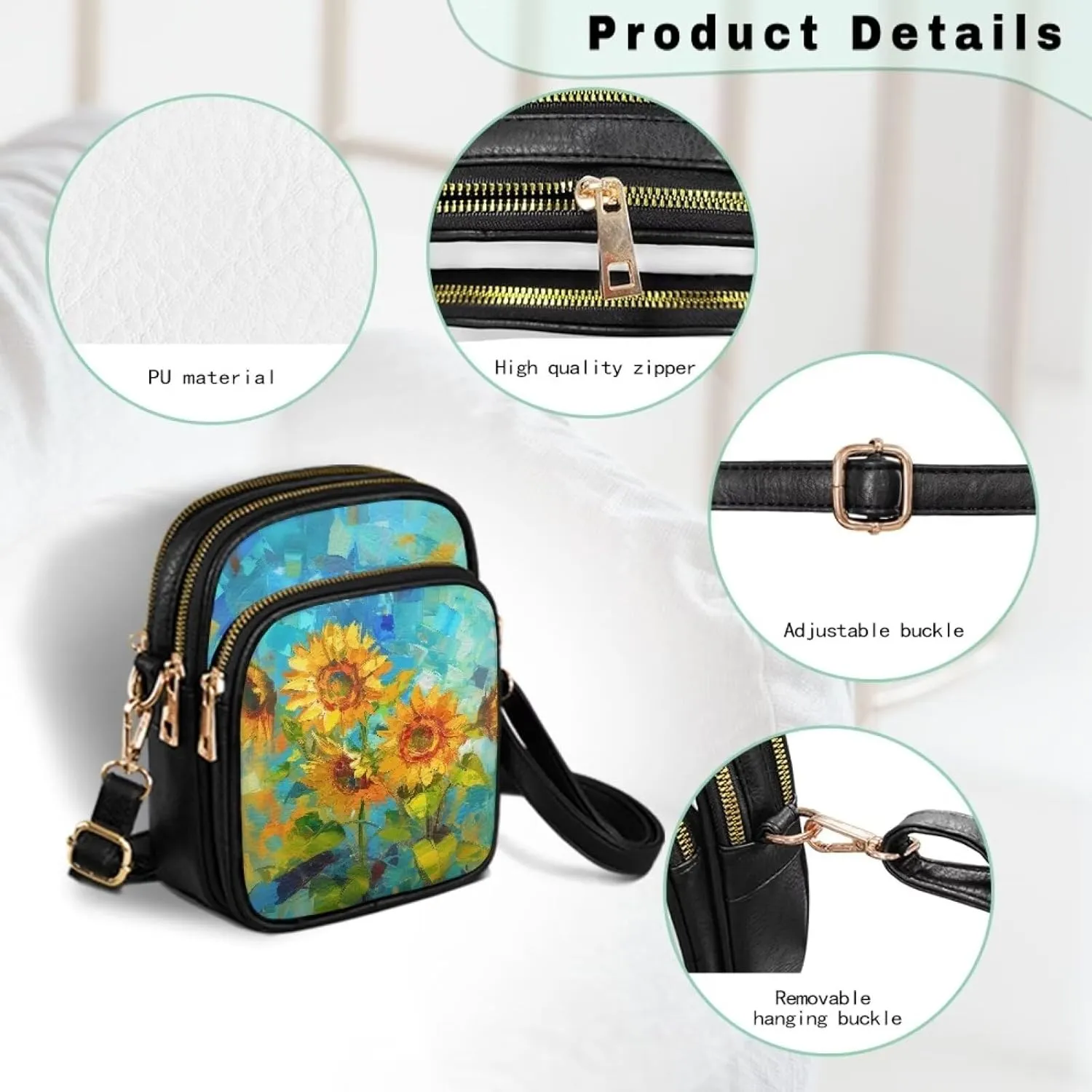 GIFTPUZZ Soft Leather Crossbody Purses with Adjustable Strap and Three Zipper Pockets for Women Ladies Medium Size