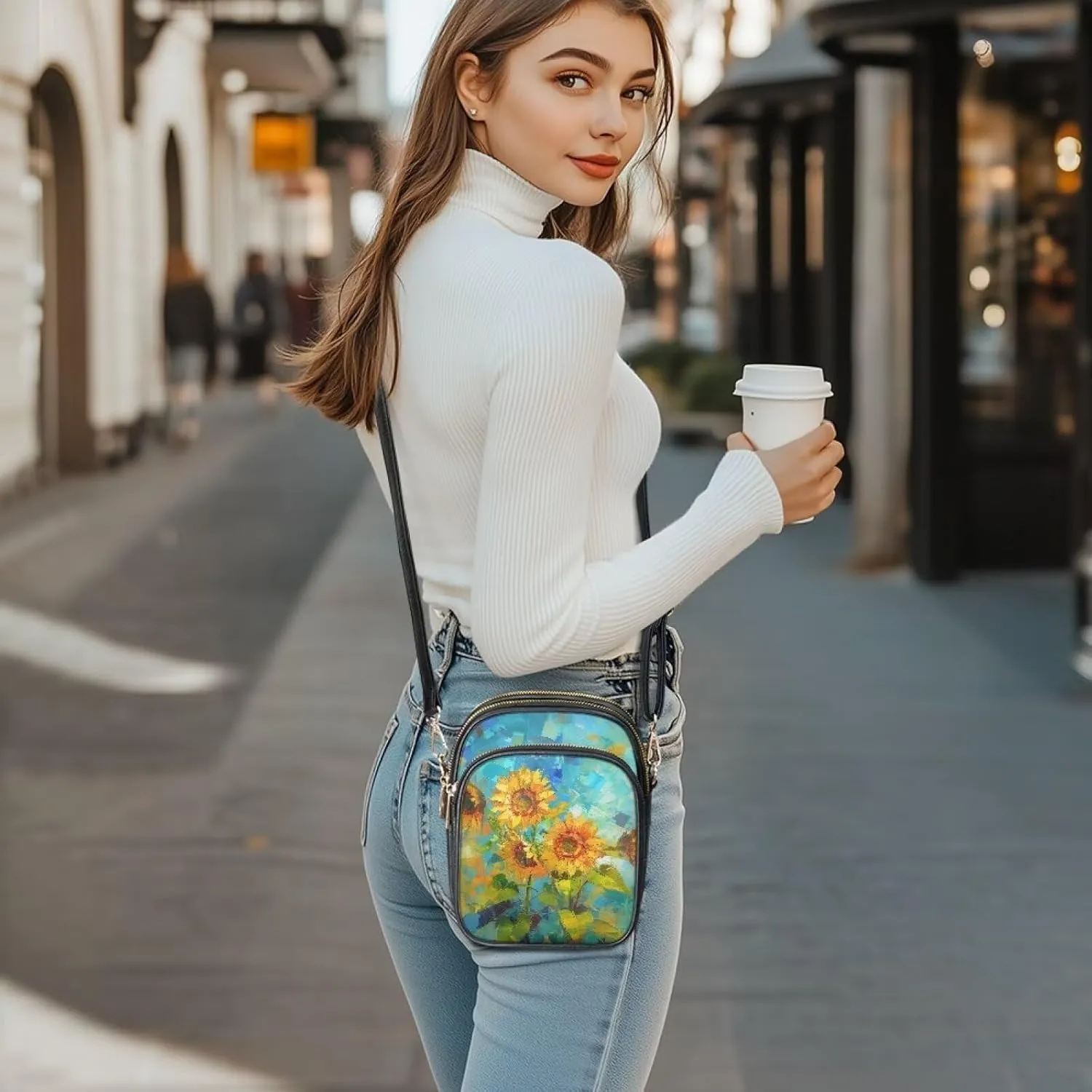 GIFTPUZZ Soft Leather Crossbody Purses with Adjustable Strap and Three Zipper Pockets for Women Ladies Medium Size