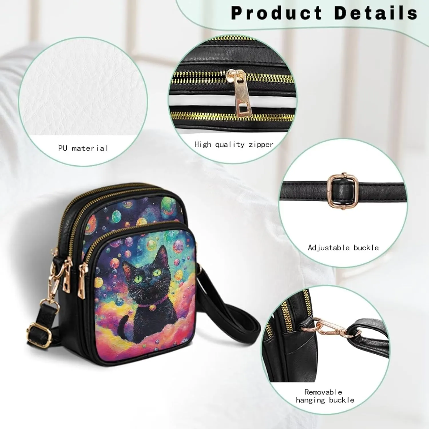 GIFTPUZZ Soft Leather Crossbody Purses with Adjustable Strap and Three Zipper Pockets for Women Ladies Medium Size