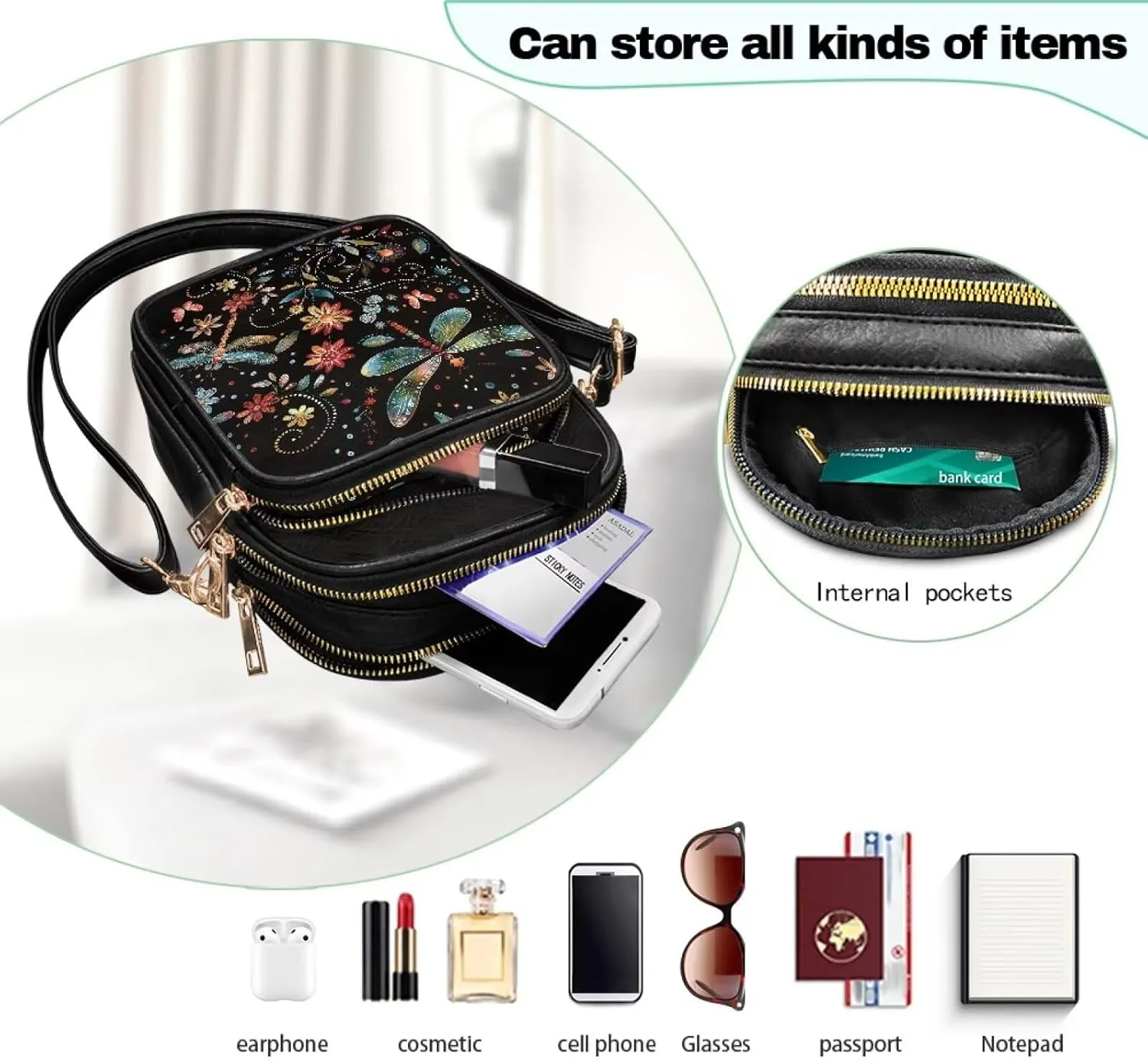 GIFTPUZZ Soft Leather Crossbody Purses with Adjustable Strap and Three Zipper Pockets for Women Ladies Medium Size