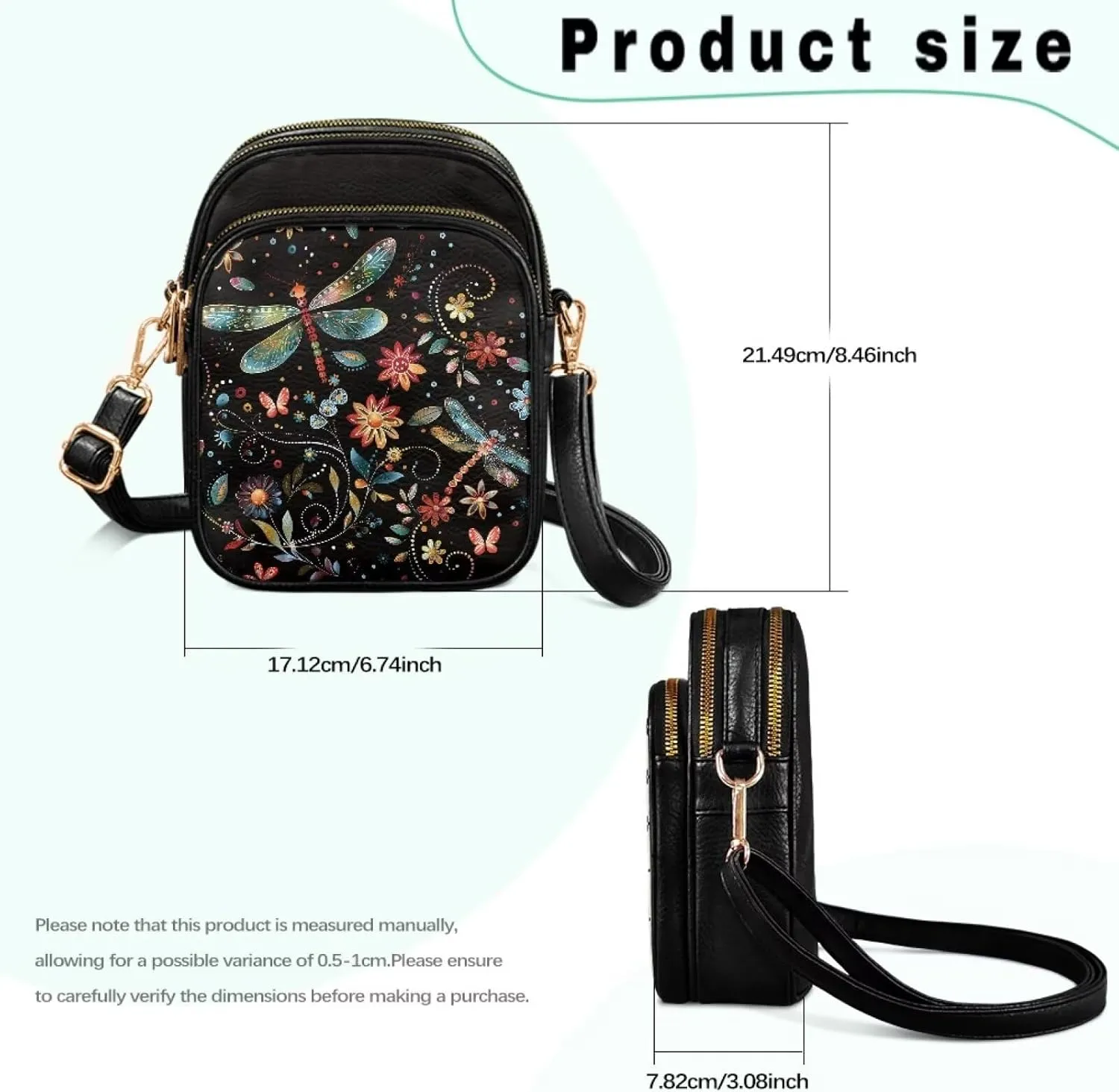 GIFTPUZZ Soft Leather Crossbody Purses with Adjustable Strap and Three Zipper Pockets for Women Ladies Medium Size