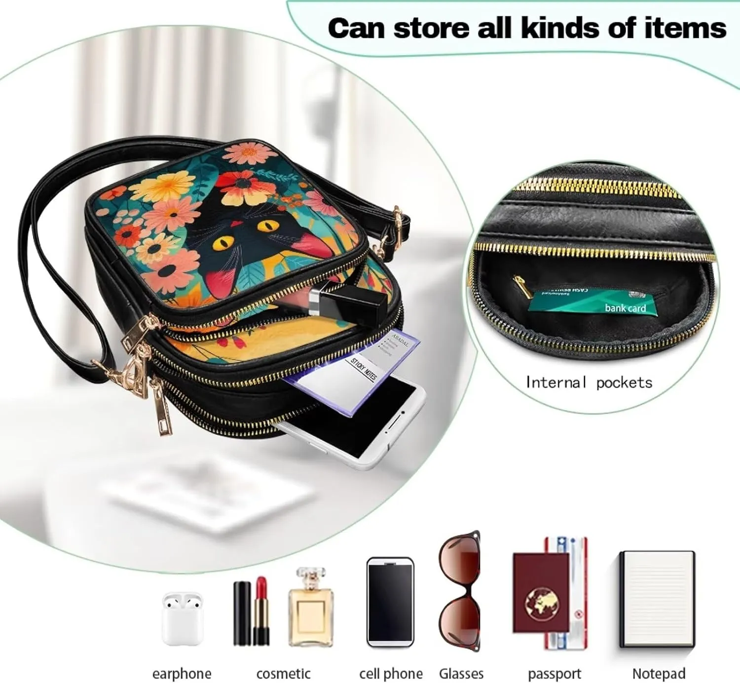 GIFTPUZZ Soft Leather Crossbody Purses with Adjustable Strap and Three Zipper Pockets for Women Ladies Medium Size