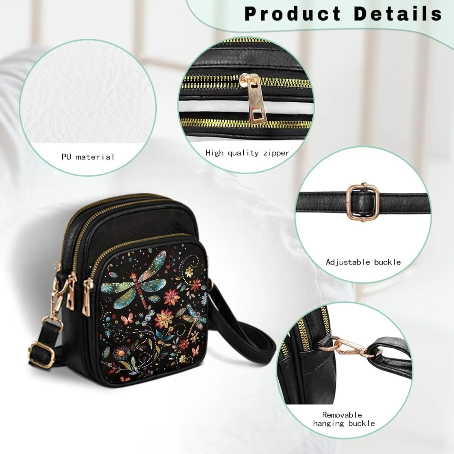 GIFTPUZZ Soft Leather Crossbody Purses with Adjustable Strap and Three Zipper Pockets for Women Ladies Medium Size