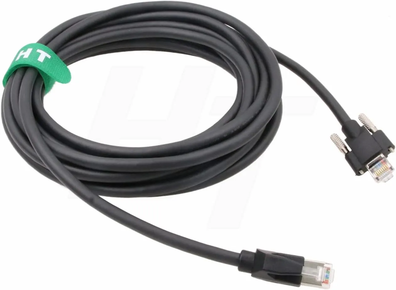 GigE Interface Cable for Basler Jai Dalsa Point Grey Blackfly GigE Camera, Cat5e RJ45 to RJ45 with Horizontal Locking Screw 1m