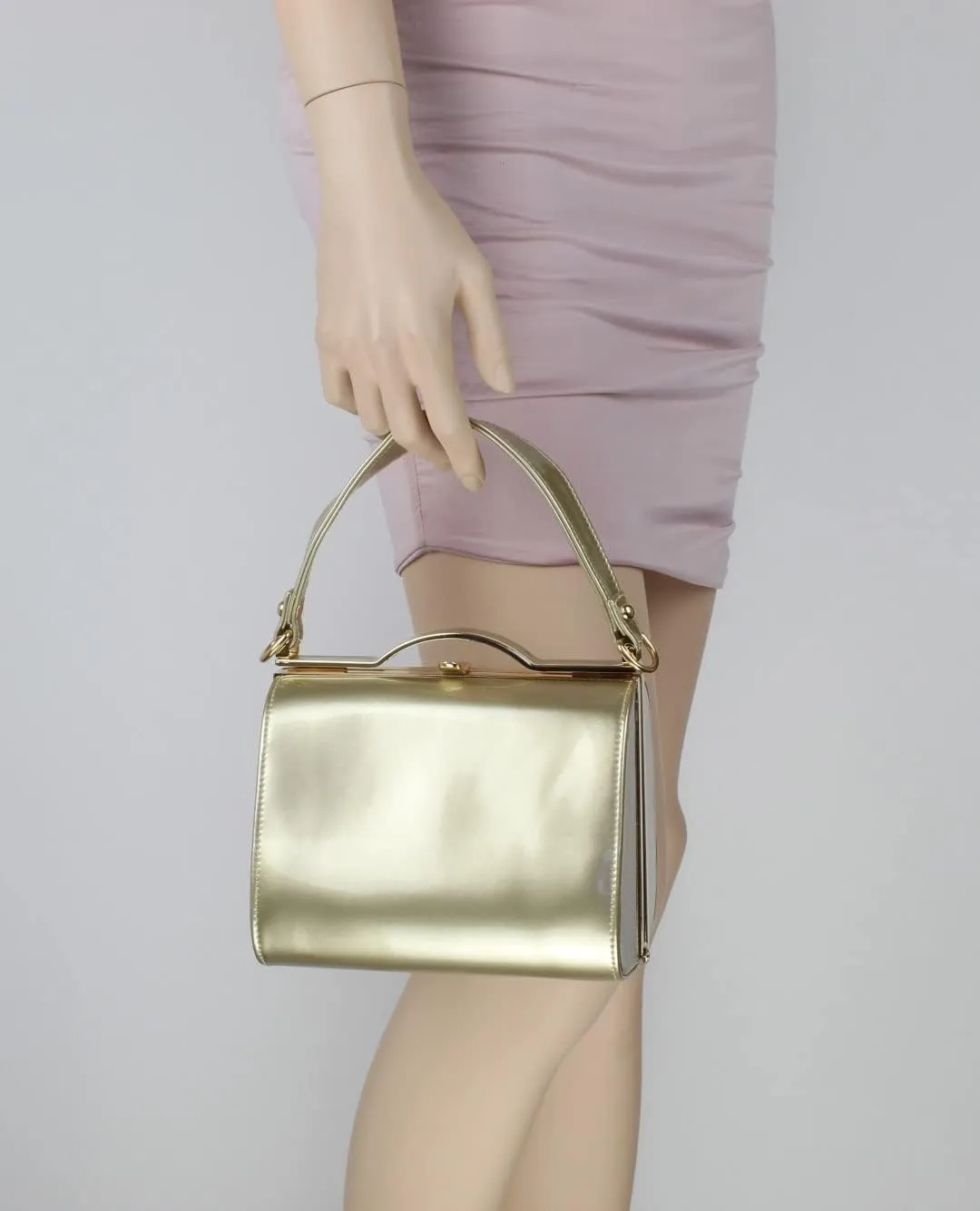 Girly HandBags Glossy Patent Faux Leather Clutch Bag Handle Closure Evening Handbag