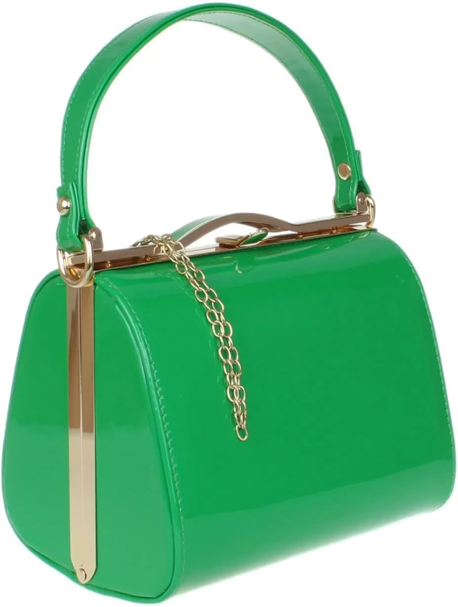 Girly HandBags Glossy Patent Faux Leather Clutch Bag Handle Closure Evening Handbag