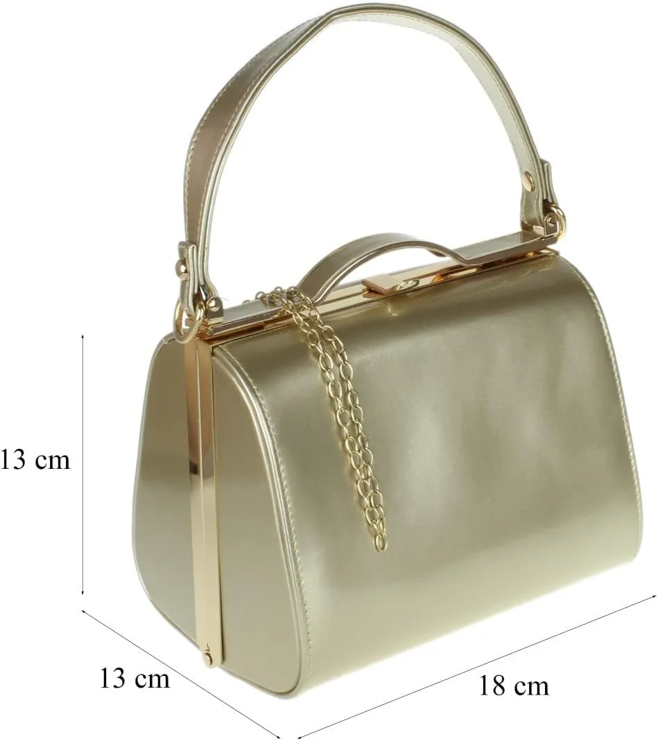 Girly HandBags Glossy Patent Faux Leather Clutch Bag Handle Closure Evening Handbag