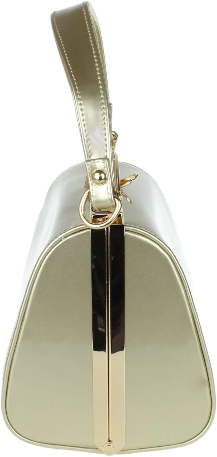 Girly HandBags Glossy Patent Faux Leather Clutch Bag Handle Closure Evening Handbag