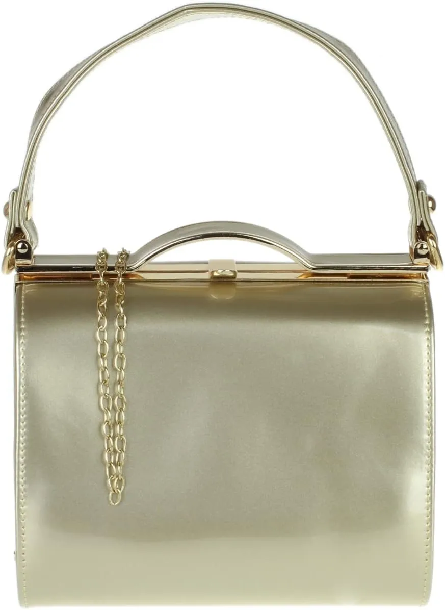 Girly HandBags Glossy Patent Faux Leather Clutch Bag Handle Closure Evening Handbag