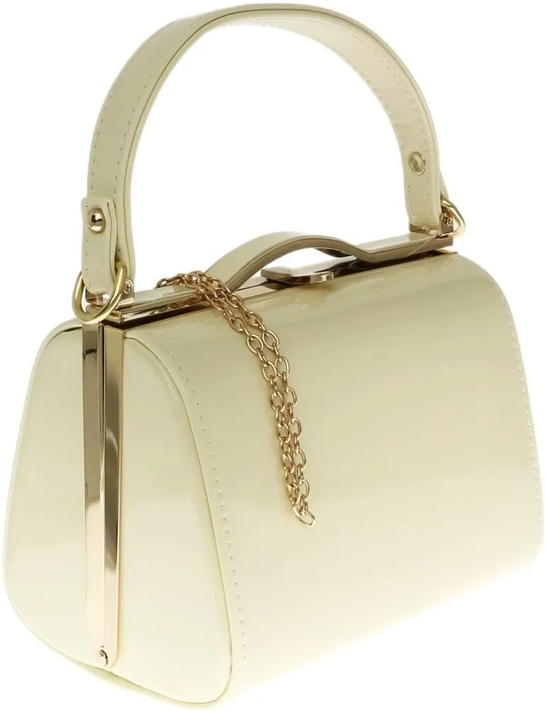 Girly HandBags Glossy Patent Faux Leather Clutch Bag Handle Closure Evening Handbag