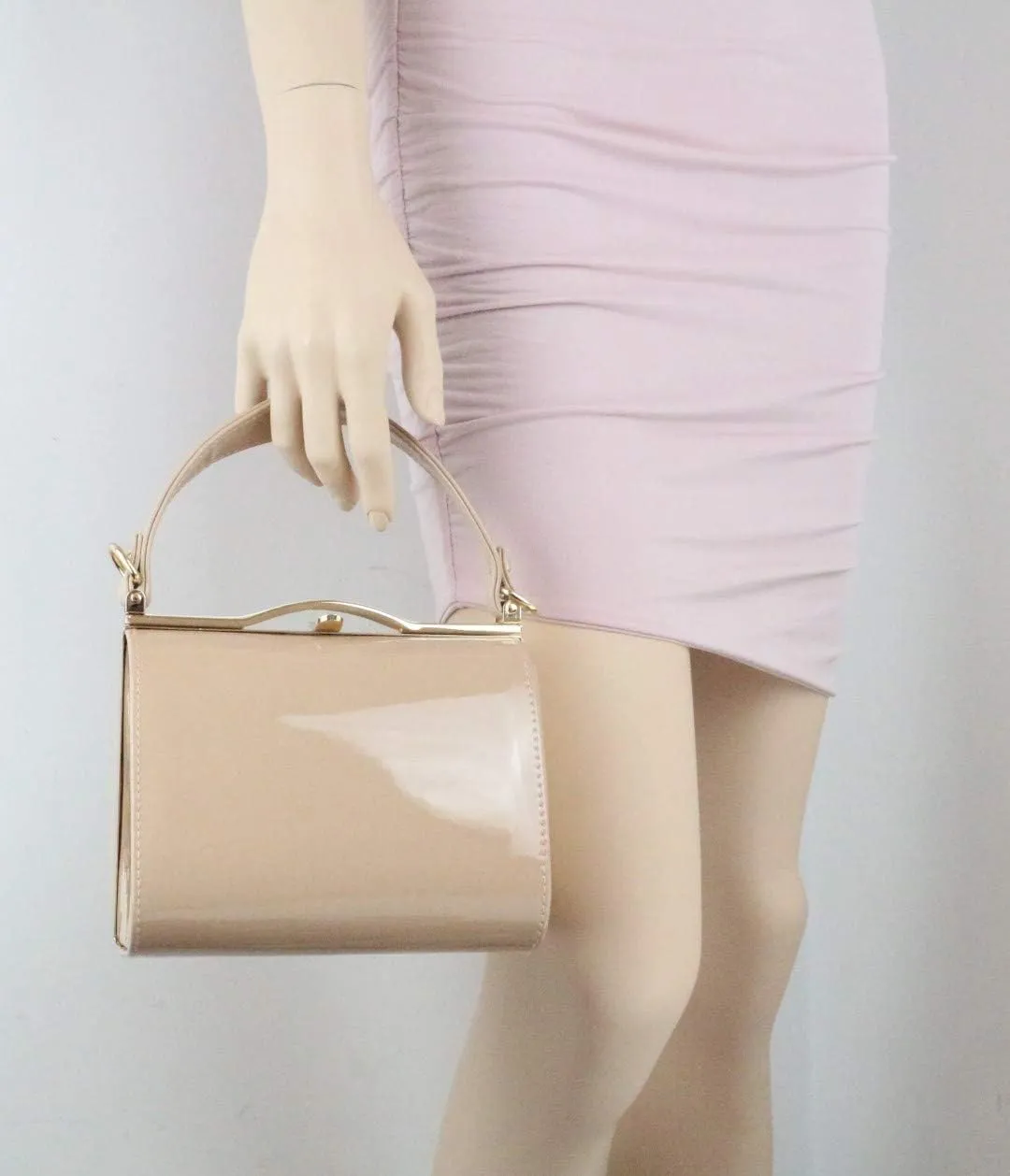 Girly HandBags Glossy Patent Faux Leather Clutch Bag Handle Closure Evening Handbag