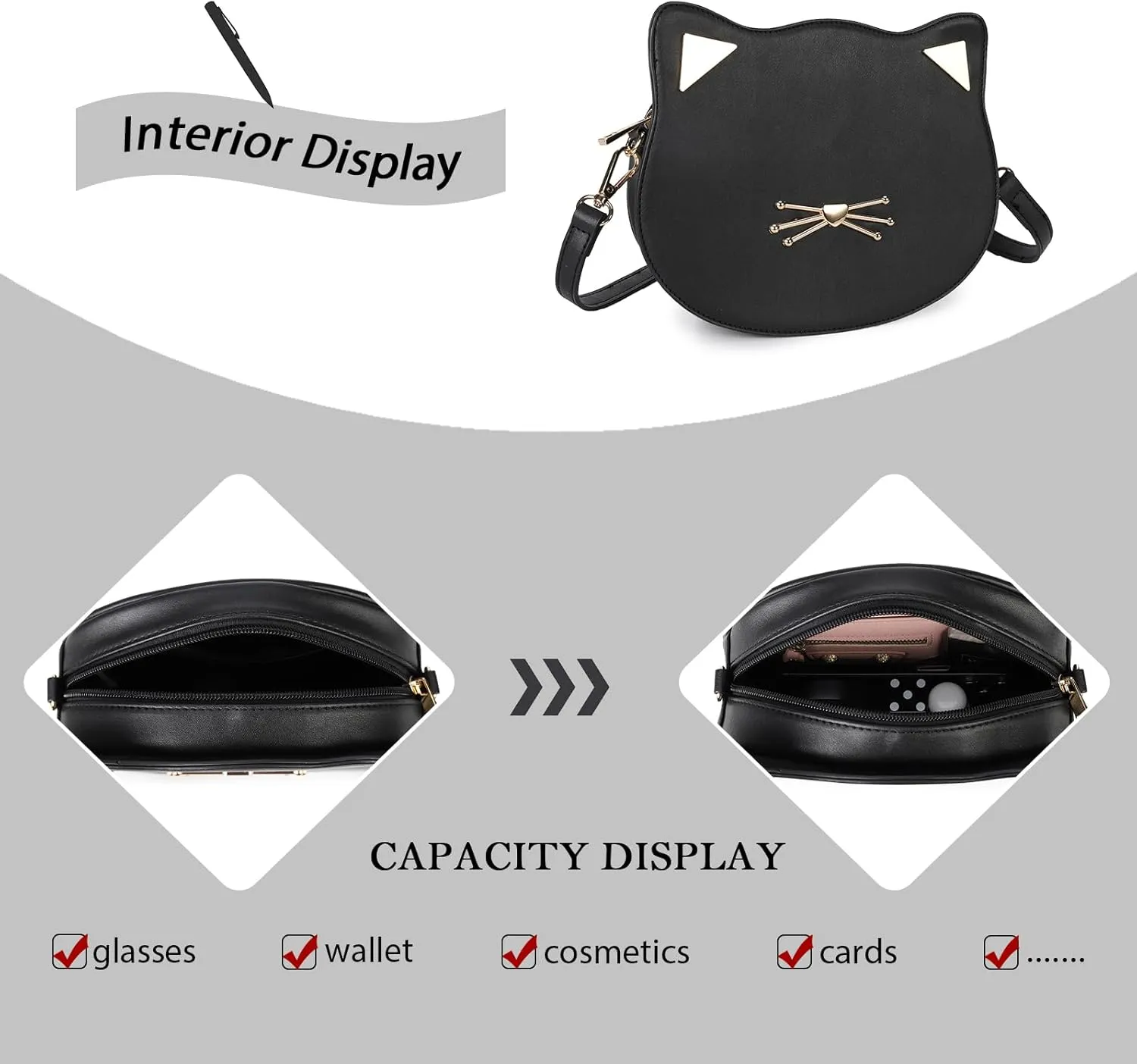 Gladdon Cat Crossbody Bag for Teen Girls Novelty Cute Purses Birthday Gifts