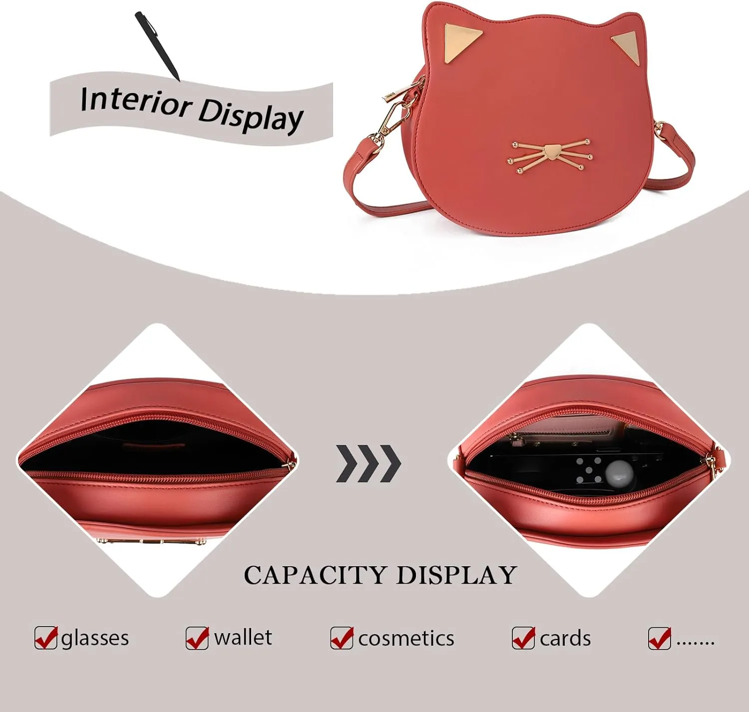 Gladdon Cat Crossbody Bag for Teen Girls Novelty Cute Purses Birthday Gifts