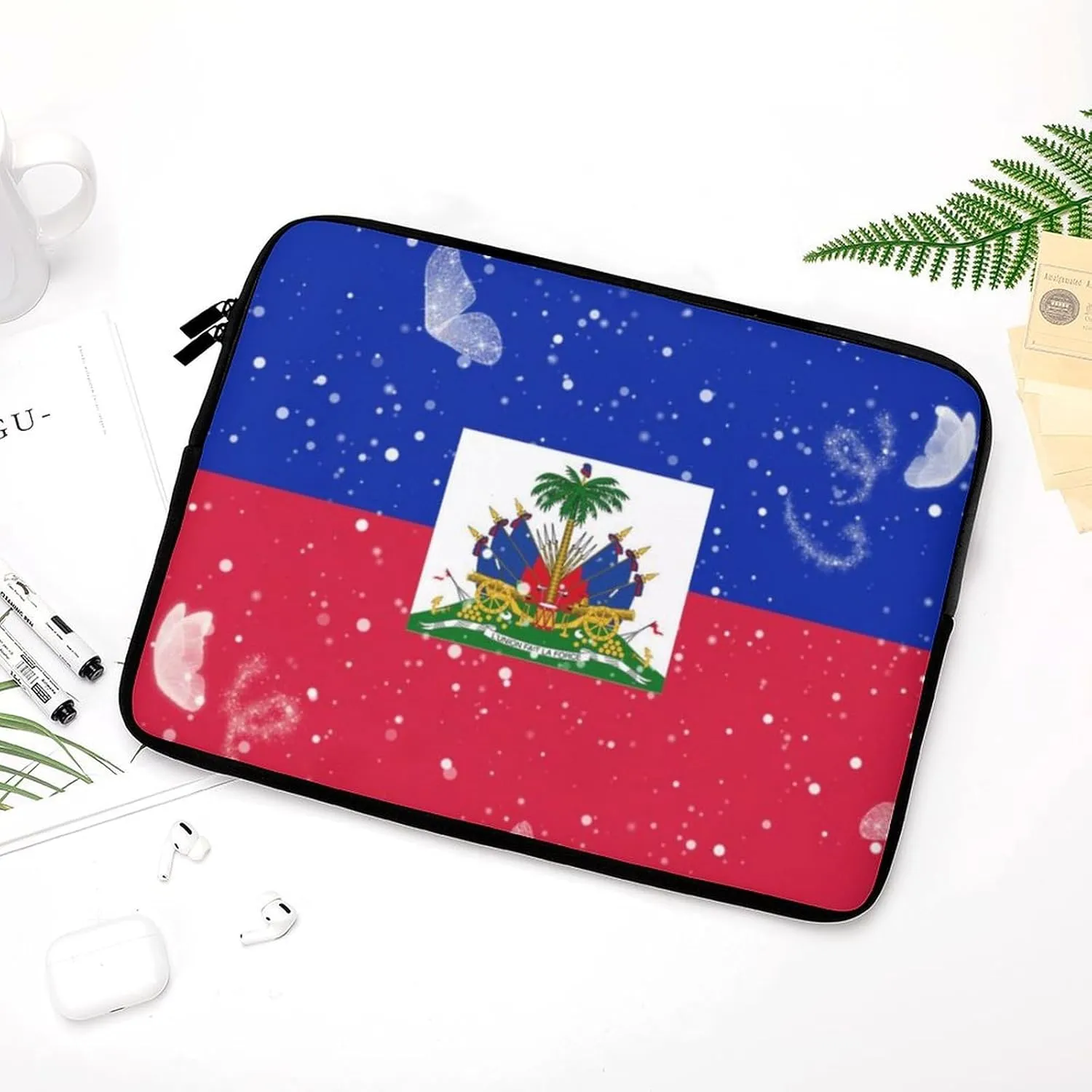 Glittering Butterfly Haiti Laptop Sleeve 13/15 Inch Briefcase Cover Shockproof Protective Case Handbags Portable Laptop Bag