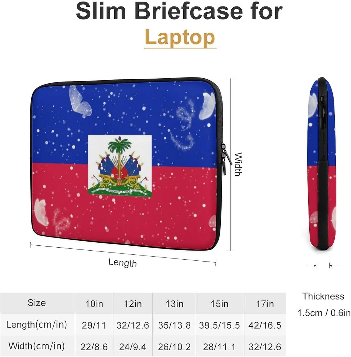 Glittering Butterfly Haiti Laptop Sleeve 13/15 Inch Briefcase Cover Shockproof Protective Case Handbags Portable Laptop Bag