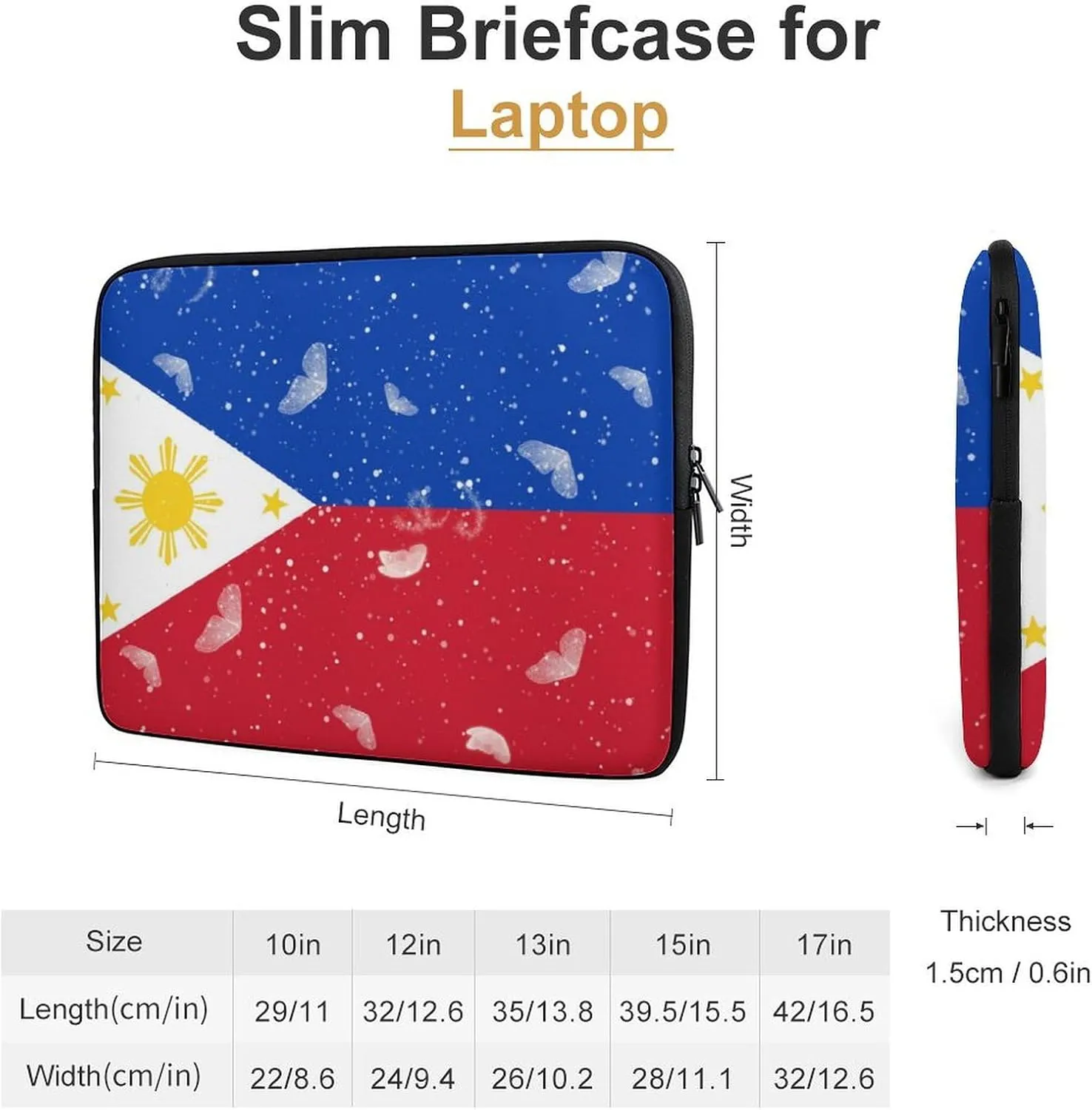 Glittering Butterfly Philippines Laptop Sleeve 13/15 Inch Briefcase Cover Shockproof Protective Case Handbags Portable Laptop Bag