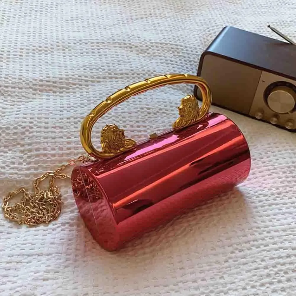 Glossy Acrylic Cylinder Shaped Chain Purse, Novelty Stylish Barrel Shoulder Bag, Versatile Crossbody Bag for Wedding Party
