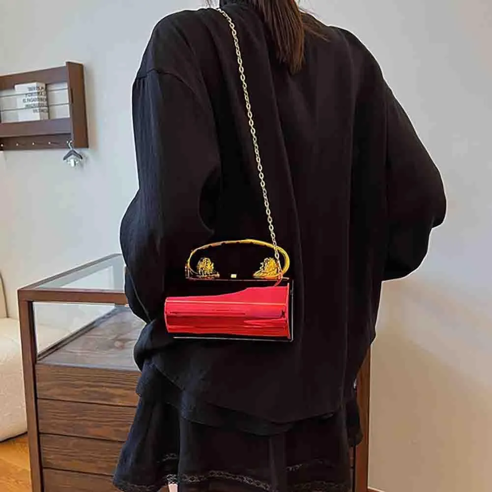 Glossy Acrylic Cylinder Shaped Chain Purse, Novelty Stylish Barrel Shoulder Bag, Versatile Crossbody Bag for Wedding Party