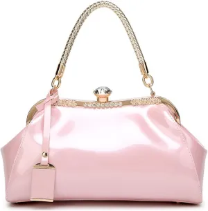 Glossy Patent Leather Handbag for Women Top Handle Tote Bag Evening Shoulder Bag Wedding Satchel Retro Purse