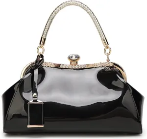 Glossy Patent Leather Handbag for Women Top Handle Tote Bag Evening Shoulder Bag Wedding Satchel Retro Purse