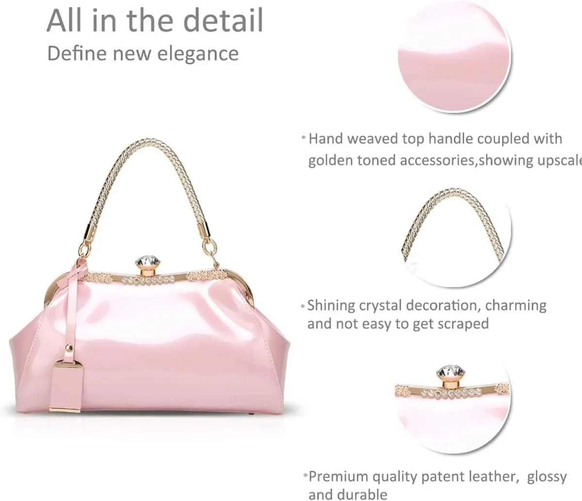 Glossy Patent Leather Handbag for Women Top Handle Tote Bag Evening Shoulder Bag Wedding Satchel Retro Purse