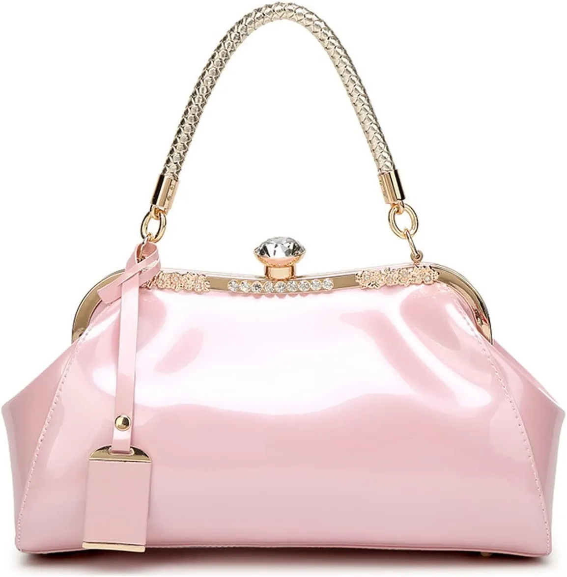 Glossy Patent Leather Handbag for Women Top Handle Tote Bag Evening Shoulder Bag Wedding Satchel Retro Purse