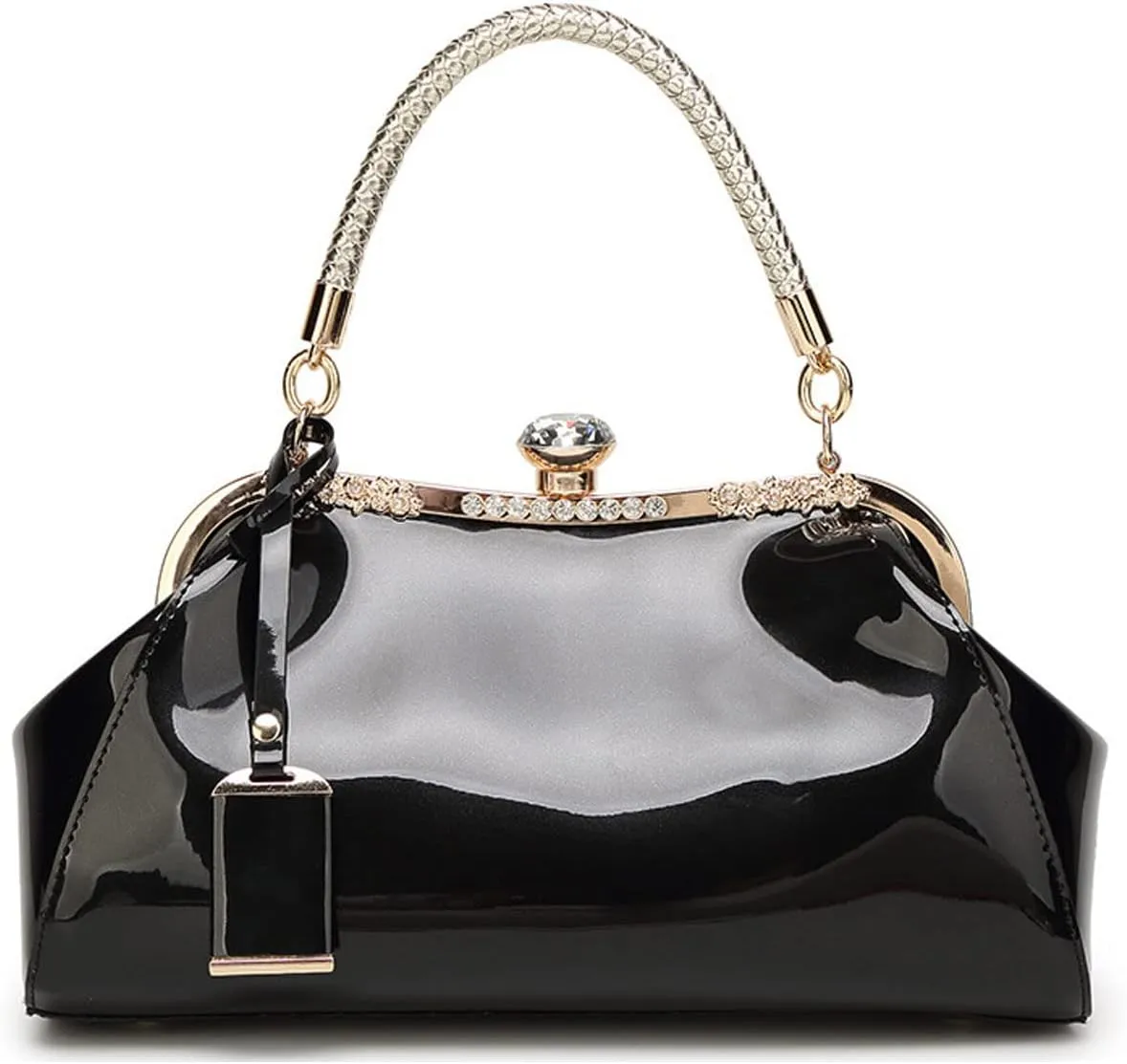 Glossy Patent Leather Handbag for Women Top Handle Tote Bag Evening Shoulder Bag Wedding Satchel Retro Purse