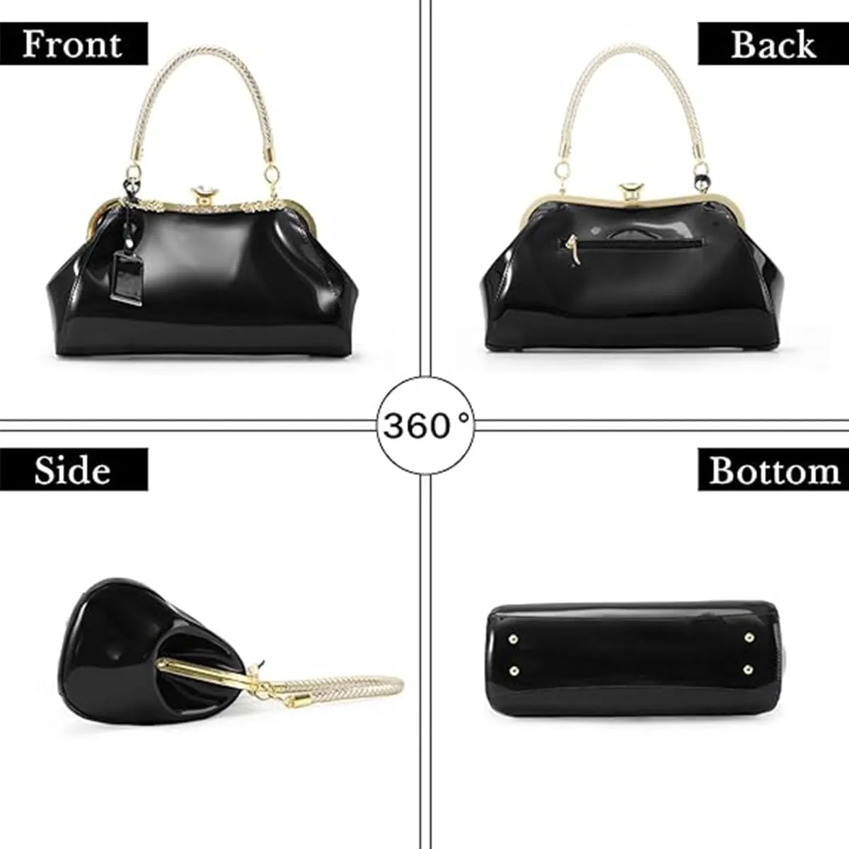Glossy Patent Leather Handbag for Women Top Handle Tote Bag Evening Shoulder Bag Wedding Satchel Retro Purse