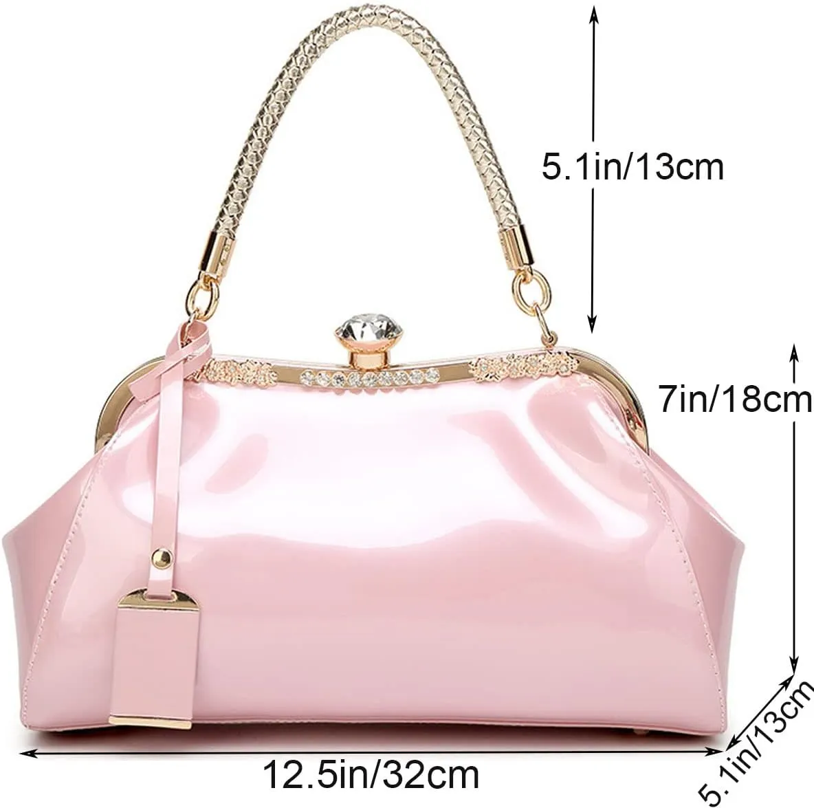 Glossy Patent Leather Handbag for Women Top Handle Tote Bag Evening Shoulder Bag Wedding Satchel Retro Purse