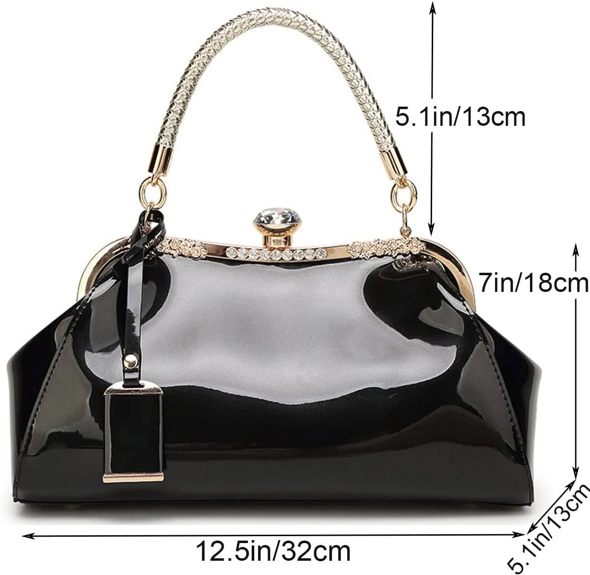 Glossy Patent Leather Handbag for Women Top Handle Tote Bag Evening Shoulder Bag Wedding Satchel Retro Purse