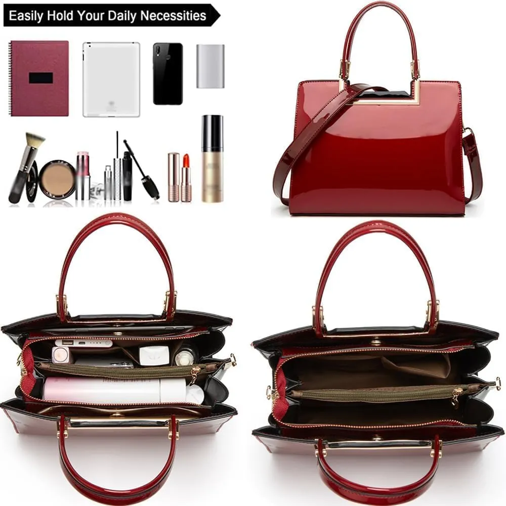Glossy Patent Leather Handbags Womens Top Handle Handbag Purse Satchel Ladies Medium Tote Bags Stylish Shoulder Bag